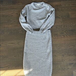 Heartloom Gray Cable-Knit Crewneck Sweater Set